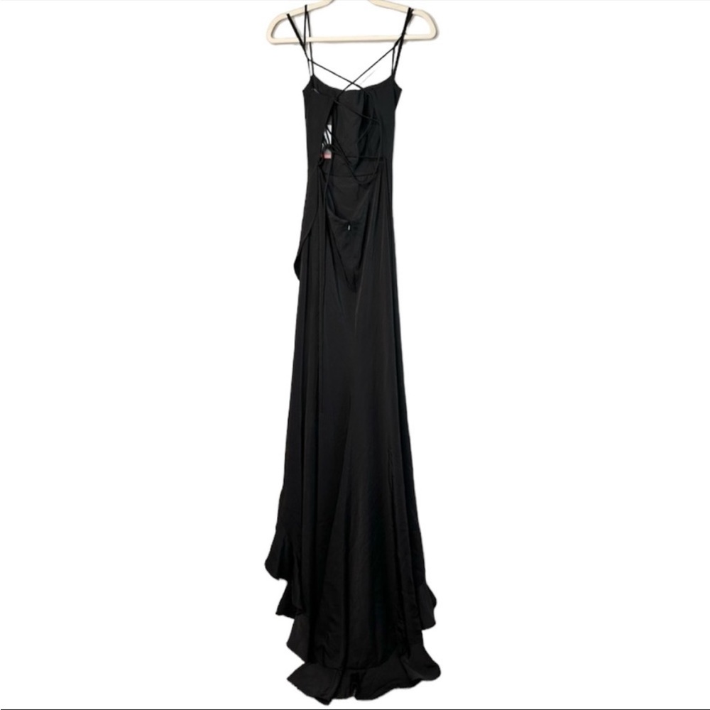 LA FEMME Black Flutter Slit Trumpet Gown size 00 - Picture 7 of 10